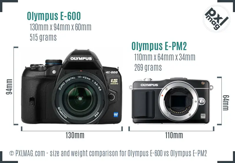 Olympus E-600 vs Olympus E-PM2 size comparison