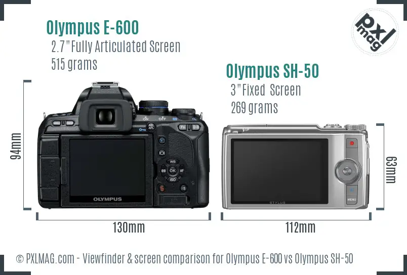 Olympus E-600 vs Olympus SH-50 Screen and Viewfinder comparison