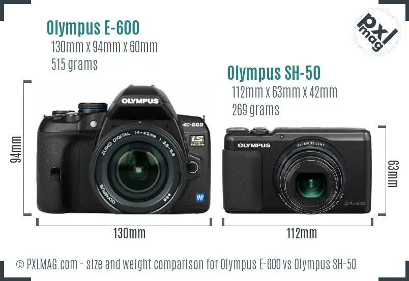 Olympus E-600 vs Olympus SH-50 size comparison