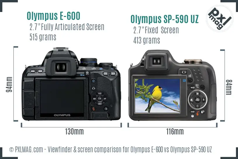 Olympus E-600 vs Olympus SP-590 UZ Screen and Viewfinder comparison