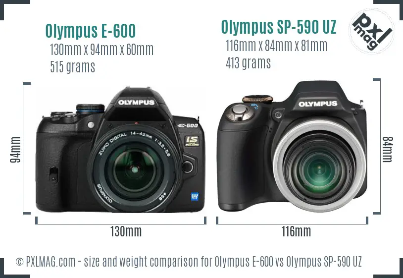 Olympus E-600 vs Olympus SP-590 UZ size comparison