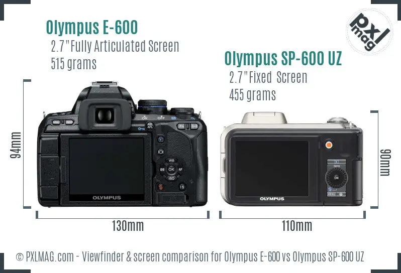 Olympus E-600 vs Olympus SP-600 UZ Screen and Viewfinder comparison