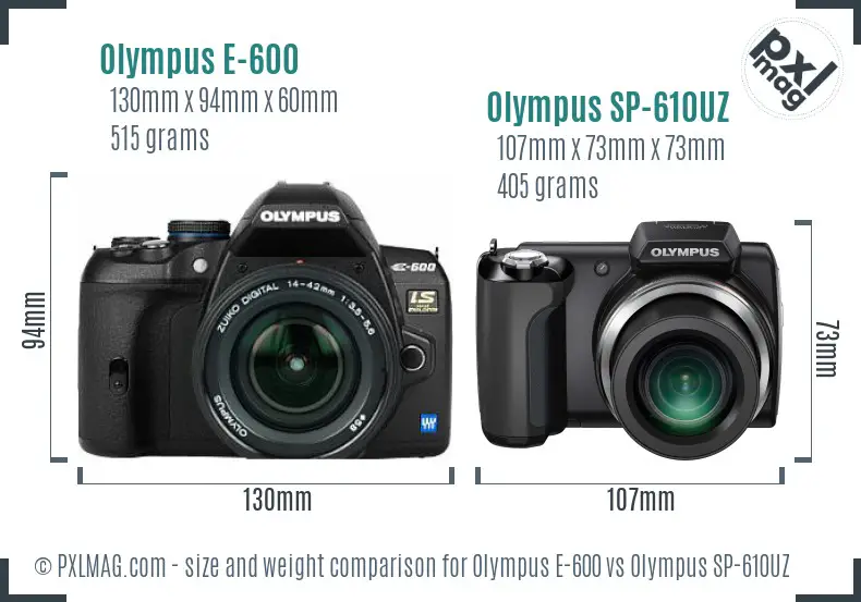 Olympus E-600 vs Olympus SP-610UZ size comparison
