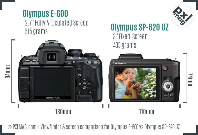 Olympus E-600 vs Olympus SP-620 UZ Screen and Viewfinder comparison
