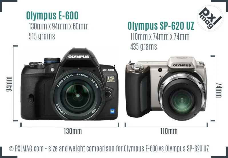 Olympus E-600 vs Olympus SP-620 UZ size comparison