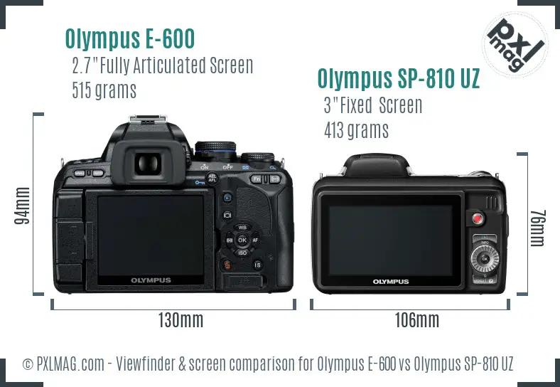 Olympus E-600 vs Olympus SP-810 UZ Screen and Viewfinder comparison