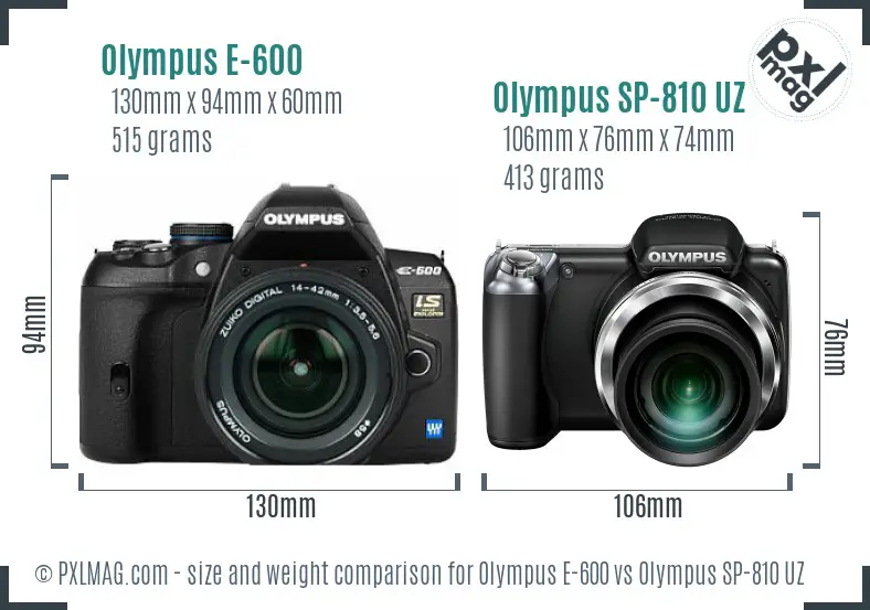 Olympus E-600 vs Olympus SP-810 UZ size comparison