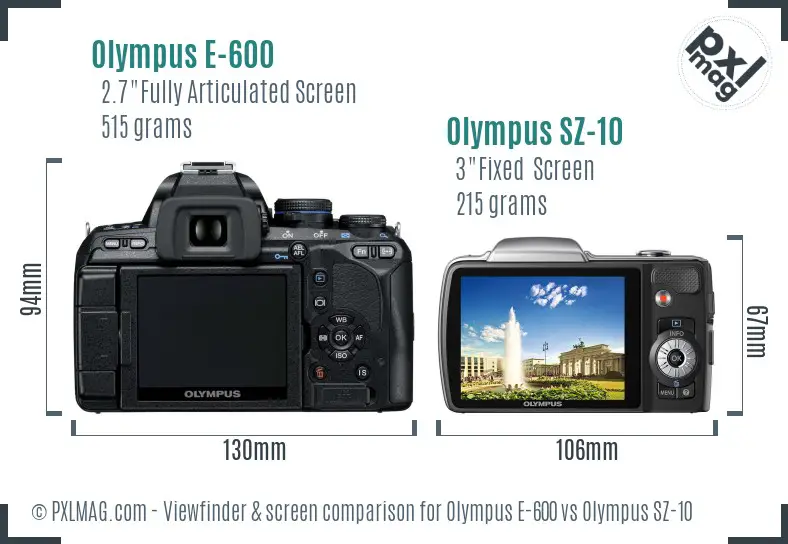 Olympus E-600 vs Olympus SZ-10 Screen and Viewfinder comparison