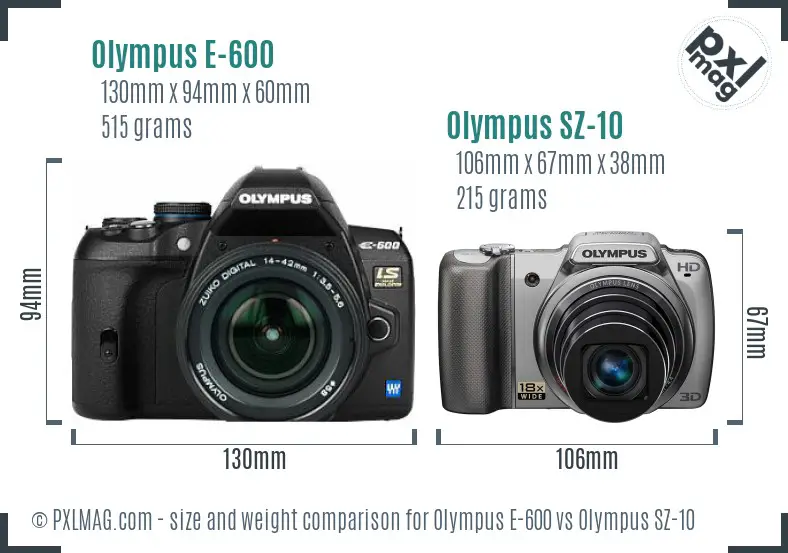 Olympus E-600 vs Olympus SZ-10 size comparison