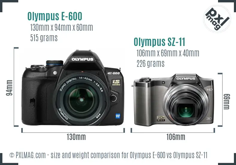 Olympus E-600 vs Olympus SZ-11 size comparison