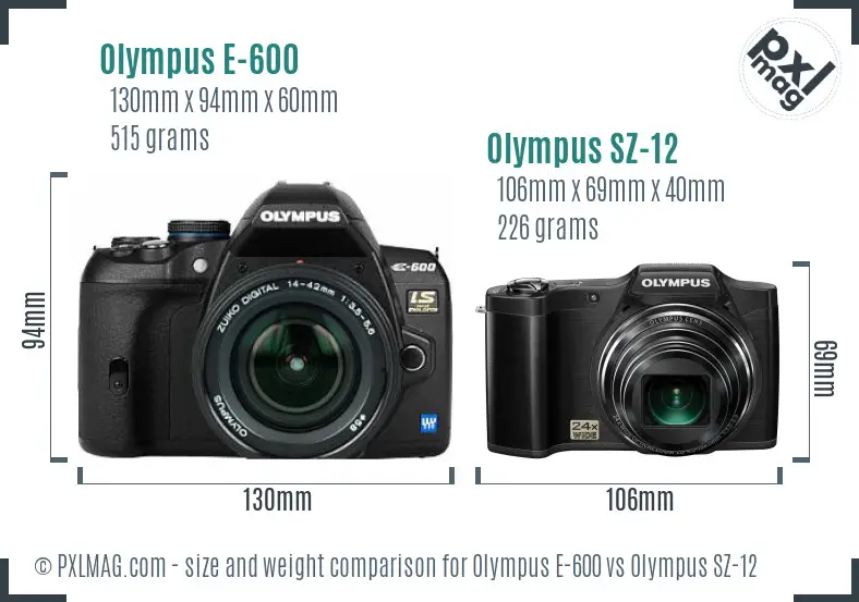 Olympus E-600 vs Olympus SZ-12 size comparison