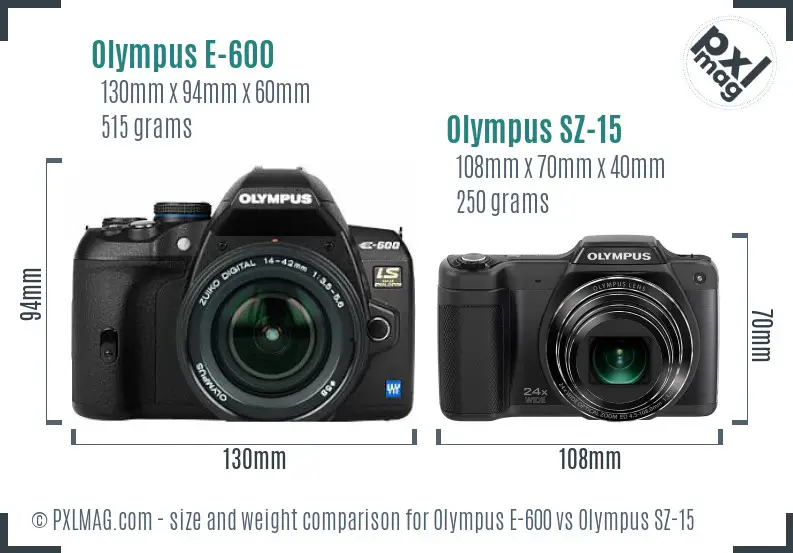 Olympus E-600 vs Olympus SZ-15 size comparison