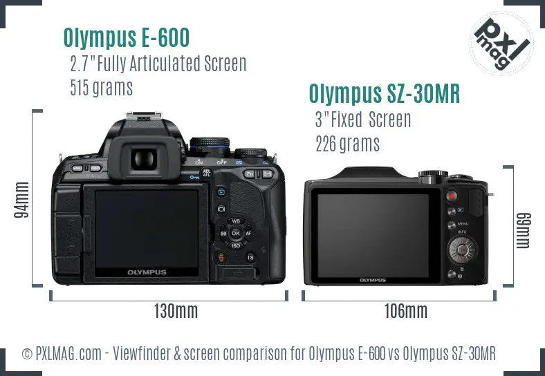 Olympus E-600 vs Olympus SZ-30MR Screen and Viewfinder comparison