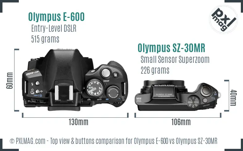 Olympus E-600 vs Olympus SZ-30MR top view buttons comparison