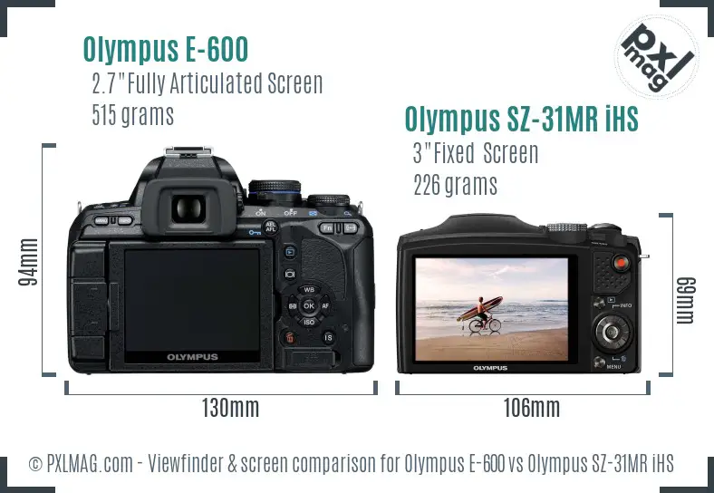 Olympus E-600 vs Olympus SZ-31MR iHS Screen and Viewfinder comparison