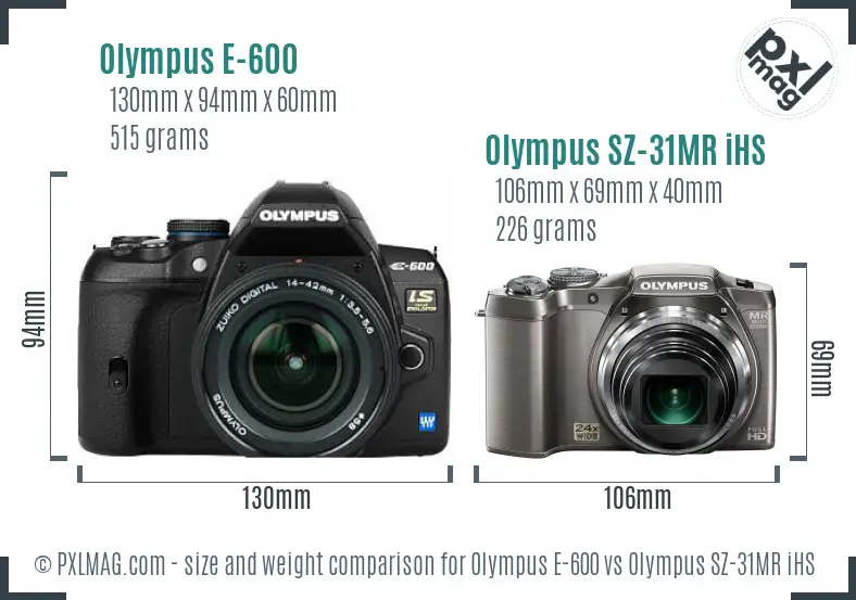 Olympus E-600 vs Olympus SZ-31MR iHS size comparison