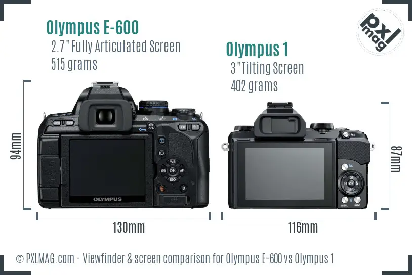 Olympus E-600 vs Olympus 1 Screen and Viewfinder comparison