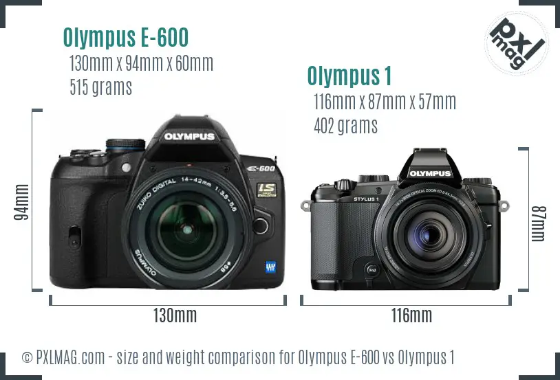 Olympus E-600 vs Olympus 1 size comparison