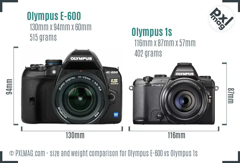 Olympus E-600 vs Olympus 1s size comparison