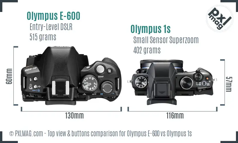 Olympus E-600 vs Olympus 1s top view buttons comparison