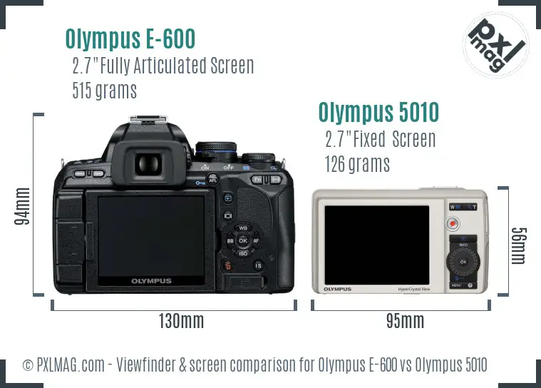 Olympus E-600 vs Olympus 5010 Screen and Viewfinder comparison