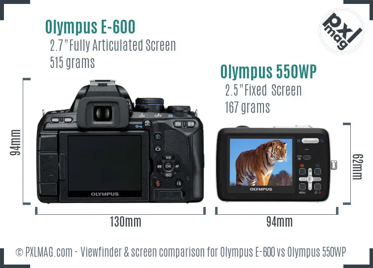 Olympus E-600 vs Olympus 550WP Screen and Viewfinder comparison