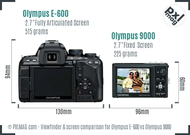 Olympus E-600 vs Olympus 9000 Screen and Viewfinder comparison