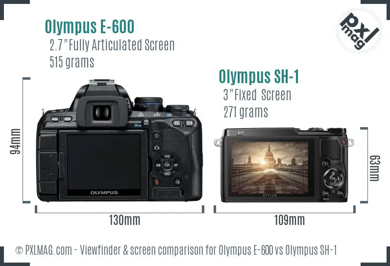 Olympus E-600 vs Olympus SH-1 Screen and Viewfinder comparison