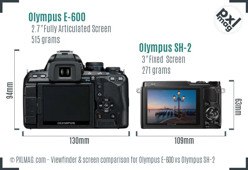 Olympus E-600 vs Olympus SH-2 Screen and Viewfinder comparison