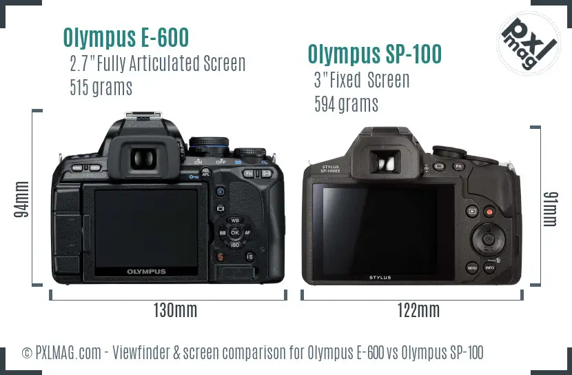 Olympus E-600 vs Olympus SP-100 Screen and Viewfinder comparison