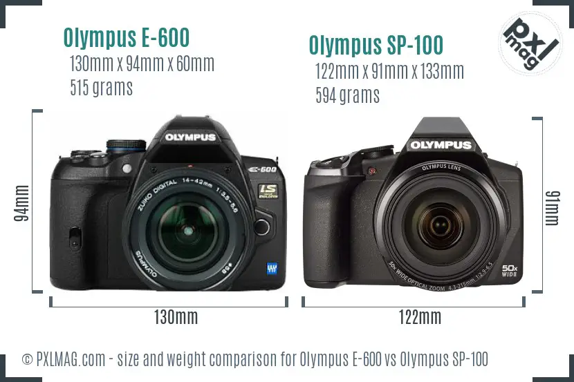 Olympus E-600 vs Olympus SP-100 size comparison