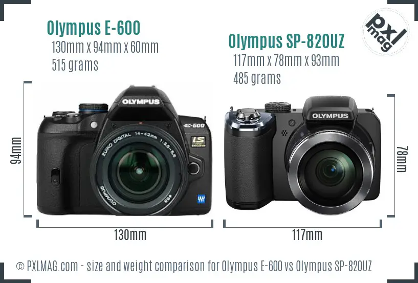 Olympus E-600 vs Olympus SP-820UZ size comparison