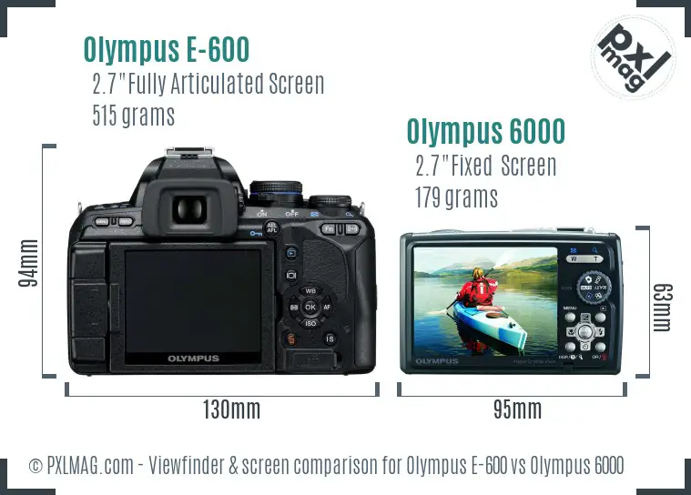 Olympus E-600 vs Olympus 6000 Screen and Viewfinder comparison