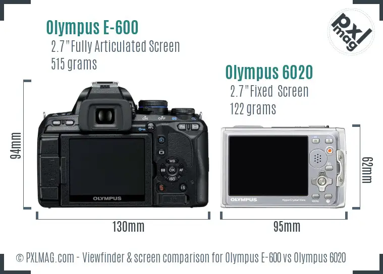 Olympus E-600 vs Olympus 6020 Screen and Viewfinder comparison