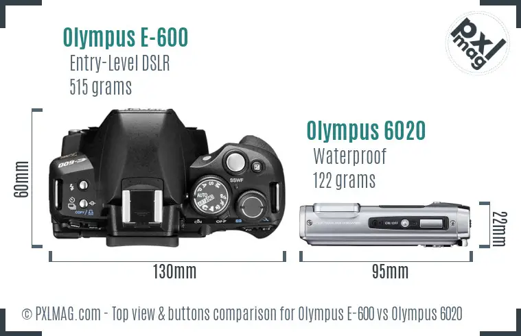 Olympus E-600 vs Olympus 6020 top view buttons comparison