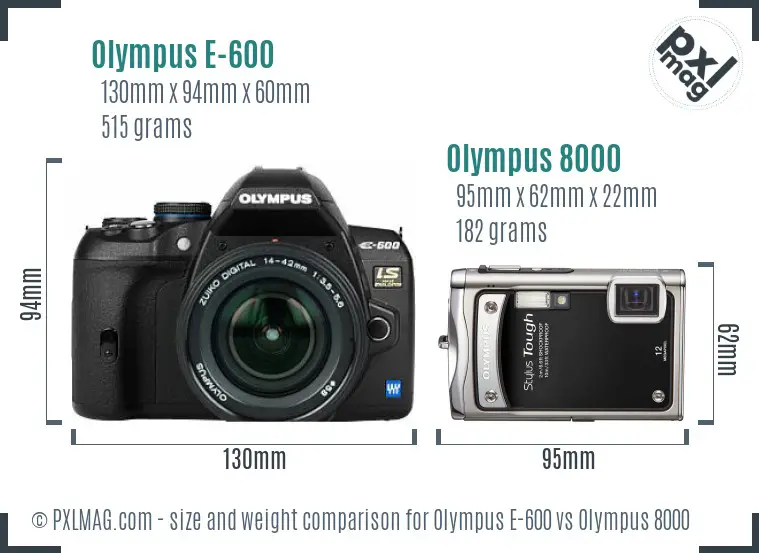 Olympus E-600 vs Olympus 8000 size comparison