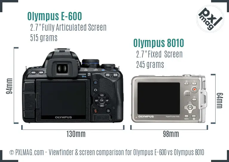 Olympus E-600 vs Olympus 8010 Screen and Viewfinder comparison