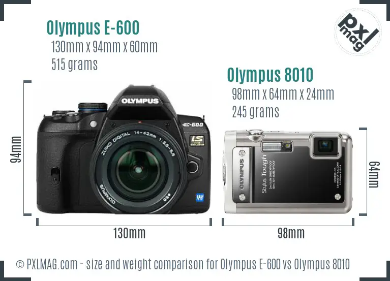 Olympus E-600 vs Olympus 8010 size comparison