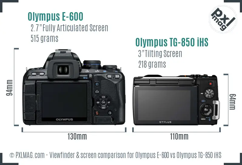 Olympus E-600 vs Olympus TG-850 iHS Screen and Viewfinder comparison