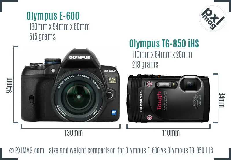 Olympus E-600 vs Olympus TG-850 iHS size comparison