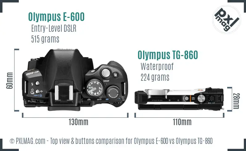 Olympus E-600 vs Olympus TG-860 top view buttons comparison