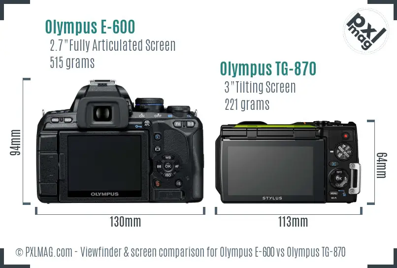 Olympus E-600 vs Olympus TG-870 Screen and Viewfinder comparison