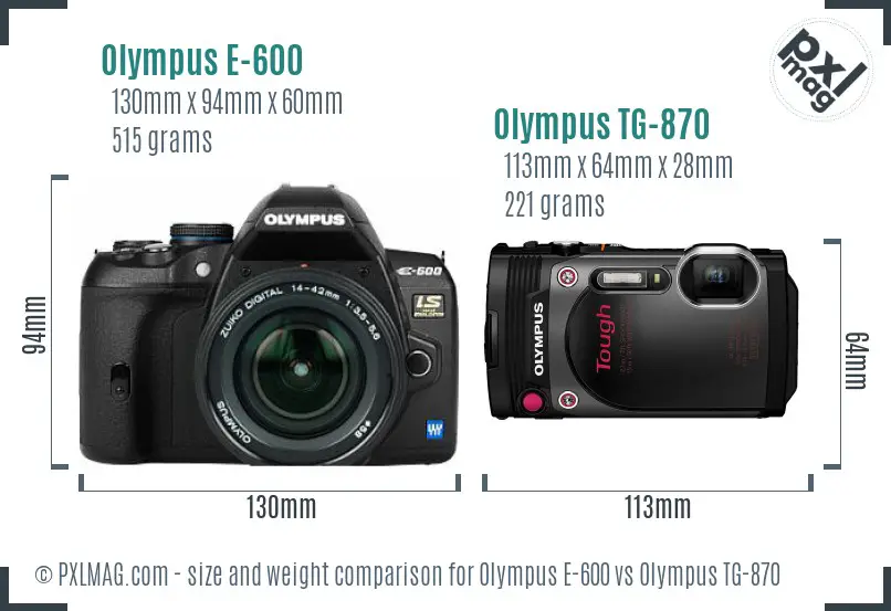 Olympus E-600 vs Olympus TG-870 size comparison