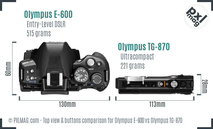 Olympus E-600 vs Olympus TG-870 top view buttons comparison