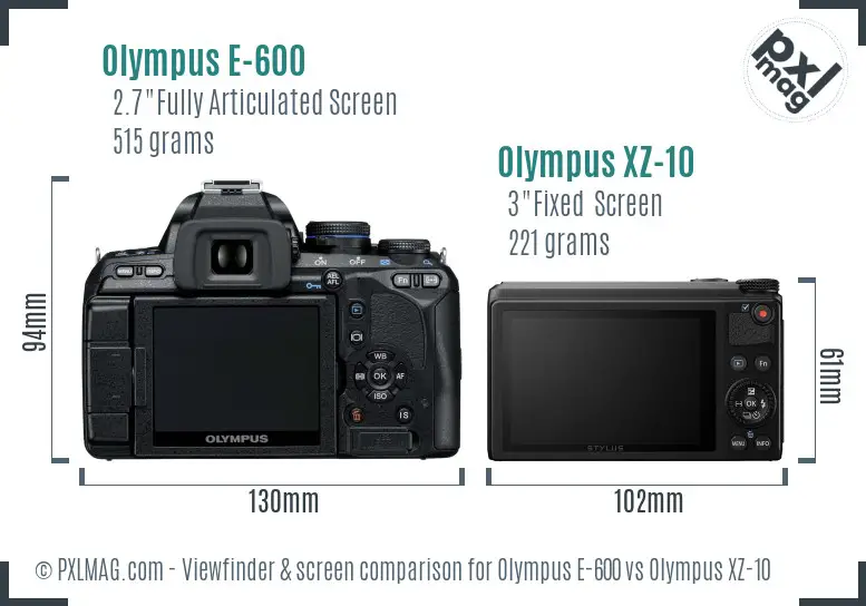 Olympus E-600 vs Olympus XZ-10 Screen and Viewfinder comparison