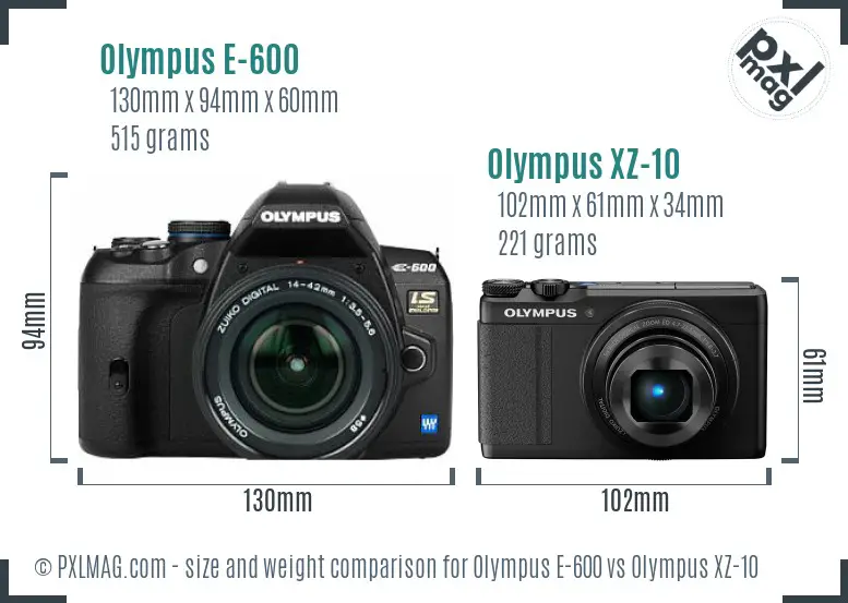 Olympus E-600 vs Olympus XZ-10 size comparison
