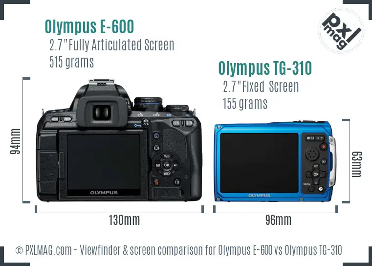 Olympus E-600 vs Olympus TG-310 Screen and Viewfinder comparison