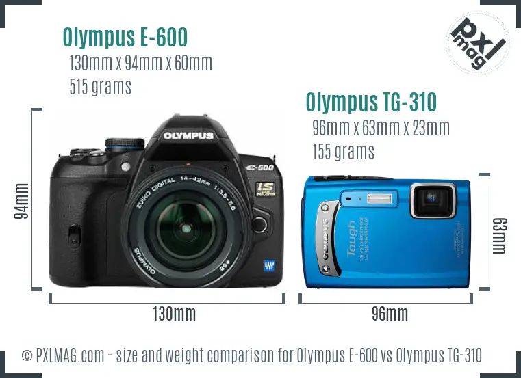 Olympus E-600 vs Olympus TG-310 size comparison