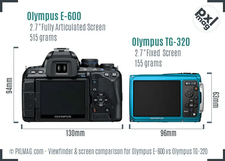 Olympus E-600 vs Olympus TG-320 Screen and Viewfinder comparison