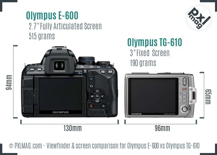 Olympus E-600 vs Olympus TG-610 Screen and Viewfinder comparison